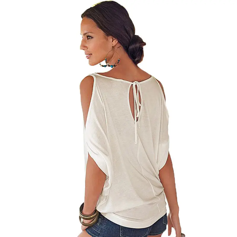 Womens Off Shoulder T Shirt Plus Size Women Clothing Loose Sleeve Cut Tee Shirt Femme Women Tops T Shirts For Women 4