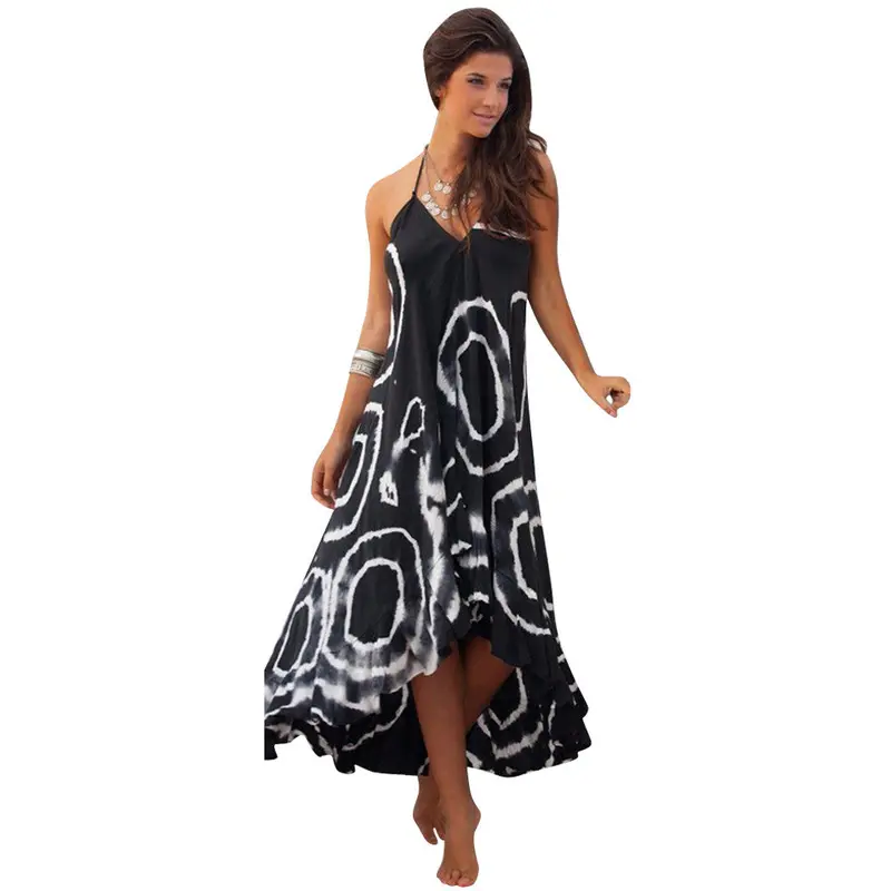 Womens Party Dress Boho Beach Long Dresses Spaghetti Strap Striped Style Casual Beach Sundress 1