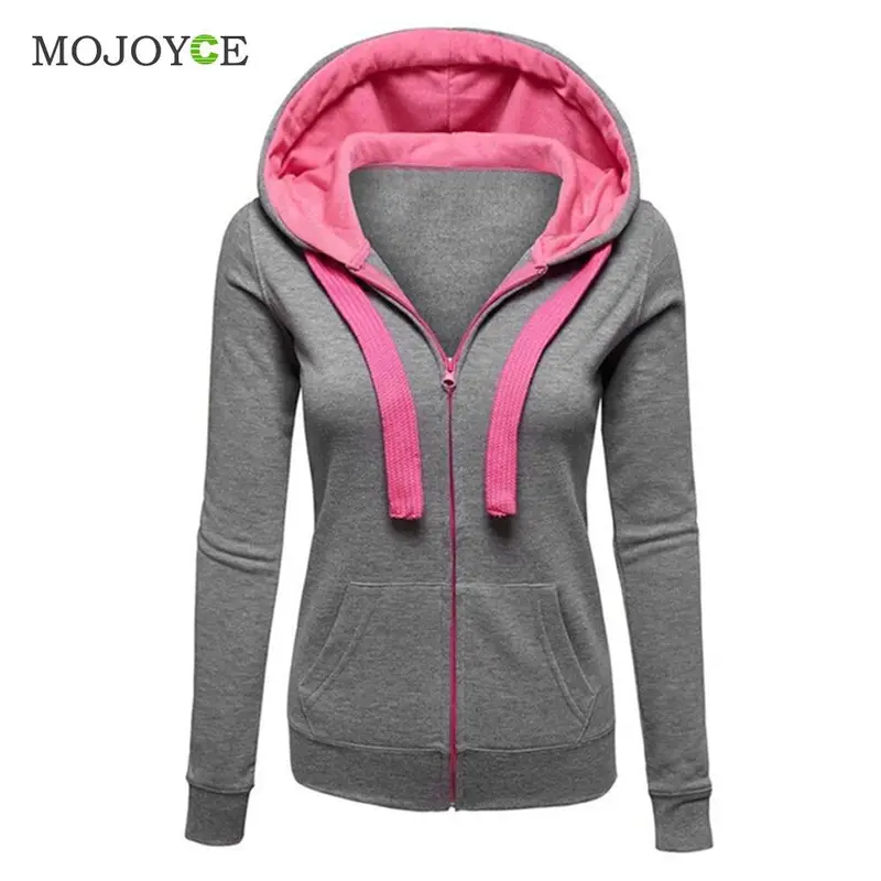 Womens Plain Hooded Jumper Jacket Fleece Long Sleeves Zip Top Warm Hoodie Sweatshirt Hooded Jacket Coat Clothing 4