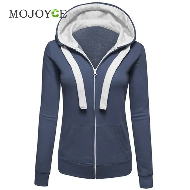 Womens Plain Hooded Jumper Jacket Fleece Long Sleeves Zip Top Warm Hoodie Sweatshirt Hooded Jacket Coat Clothing 7