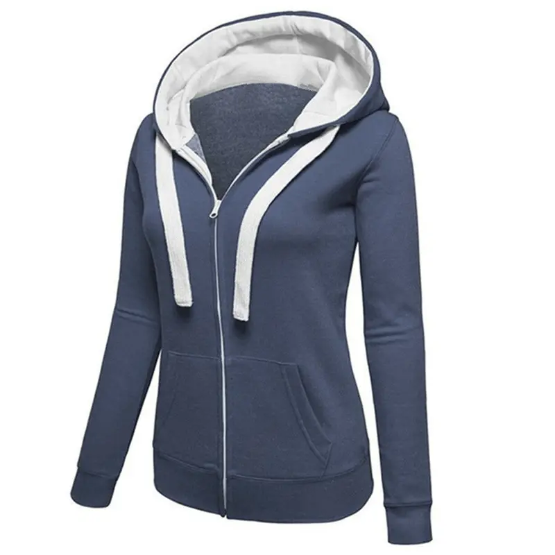 Womens Plain Hooded Jumper Jacket Fleece Long Sleeves Zip Top Warm Hoodie Sweatshirt Hooded Jacket Coat Clothing 8