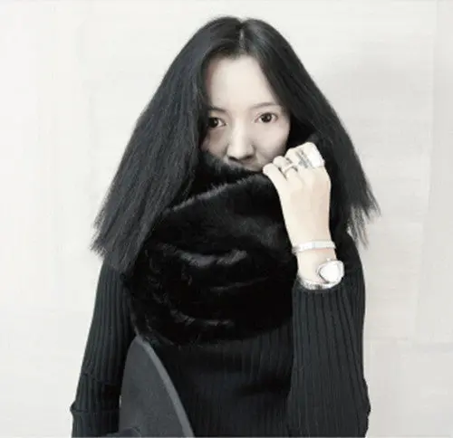 Women's Punk Faux Fur Rabbit Fur Scarf Collar Faux Fur Shawl Cap Scarves False Collar Black 1