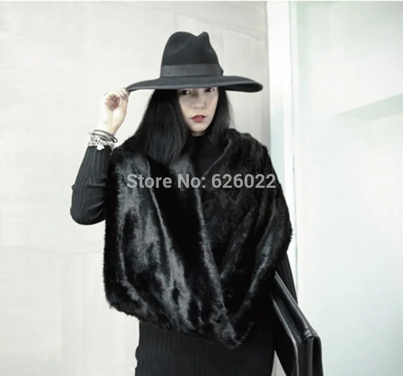 Women's Punk Faux Fur Rabbit Fur Scarf Collar Faux Fur Shawl Cap Scarves False Collar Black 2