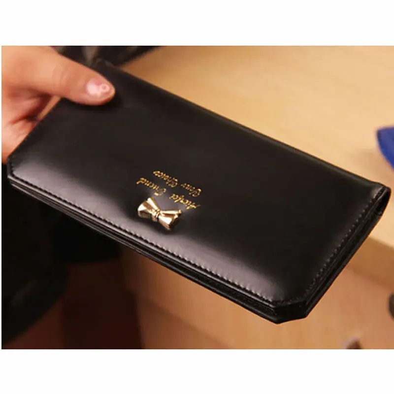 Women's Purse Thin Slim Bow Clutch Card Holders Money Purses Bag Purse Handbag Wallet Black 1