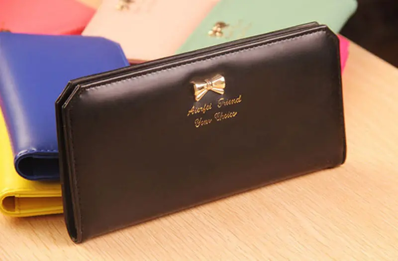 Women's Purse Thin Slim Bow Clutch Card Holders Money Purses Bag Purse Handbag Wallet Black 2