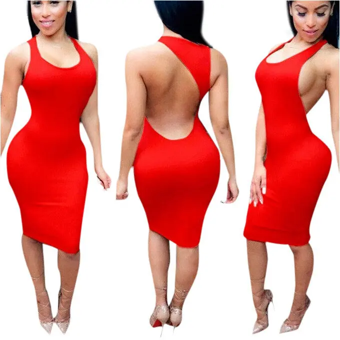 Womens Red Side Split Sleeveless Backless Bodycon Club Party Dress Clothing Plus Size Vestido De Festa Feida 1