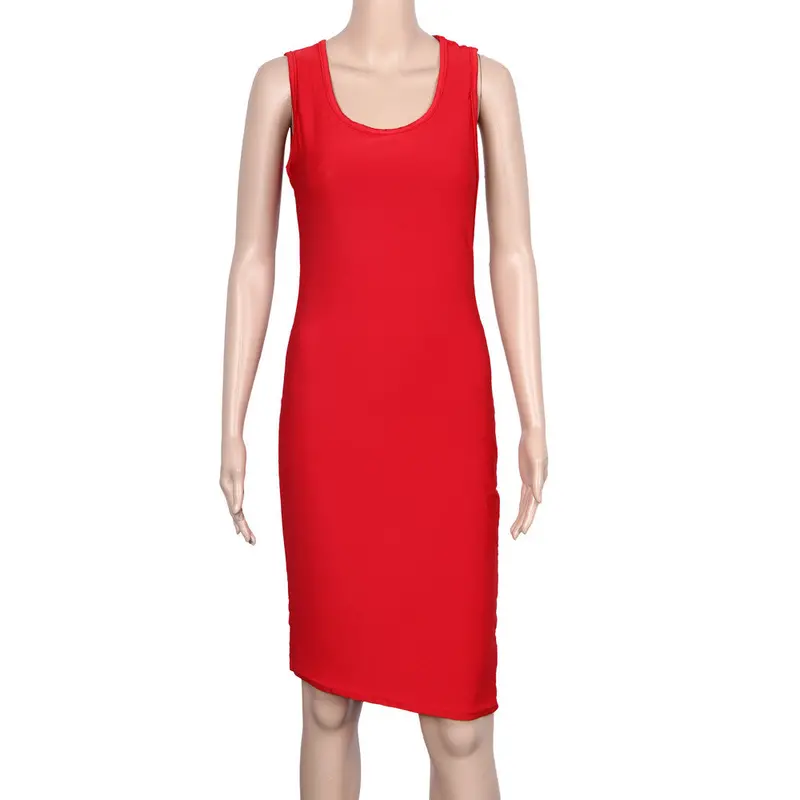 Womens Red Side Split Sleeveless Backless Bodycon Club Party Dress Clothing Plus Size Vestido De Festa Feida 2