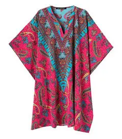 Women's Retro Paisley Bohemia Print Bat Sleeves V Neck Dress Casual Loose Cape Clubwear Dresses 1