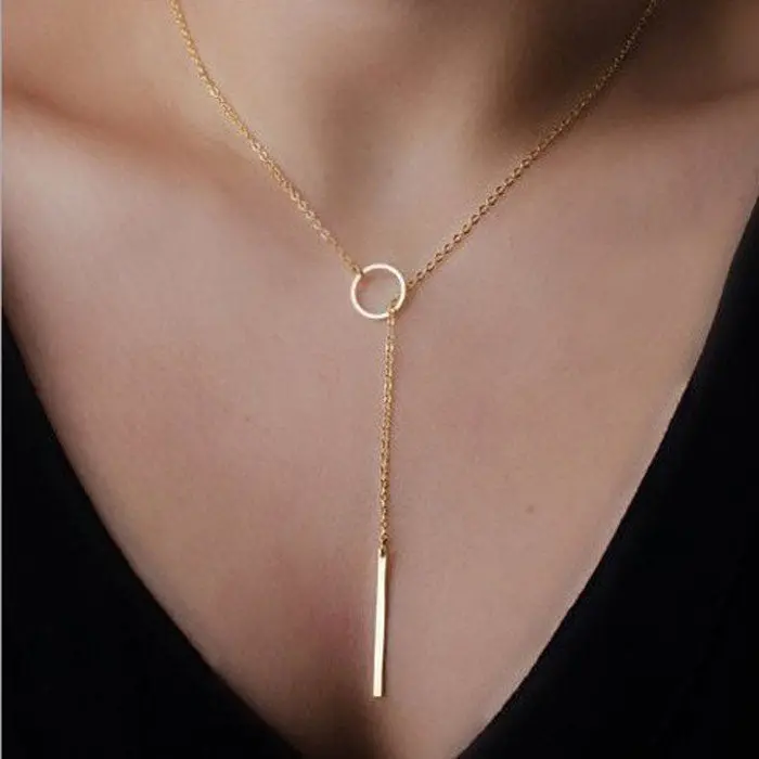 Womens Retro Supernatural Chic Y Shaped Circle Lariat Style Chain Jewelry Gold Necklace Fine Jewelry 1
