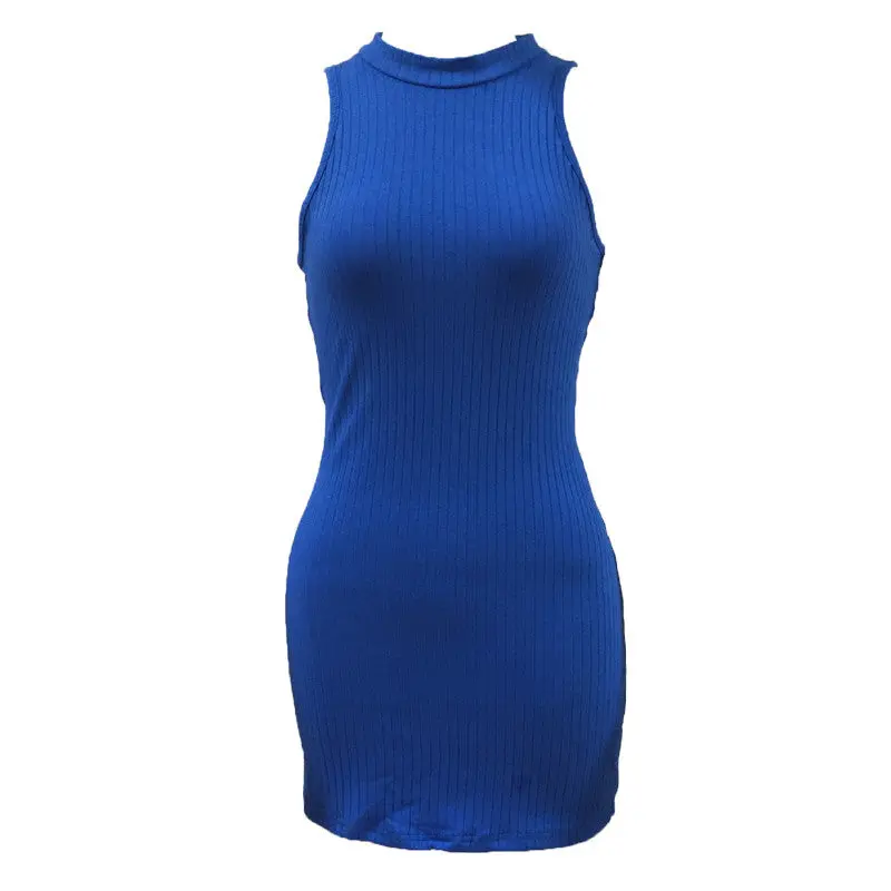 Womens Sexy Bodycon Dress Halter Back Cut Out Knitted Dress Slim Striped Mini Club Party Dress Sleeveless Robe 5