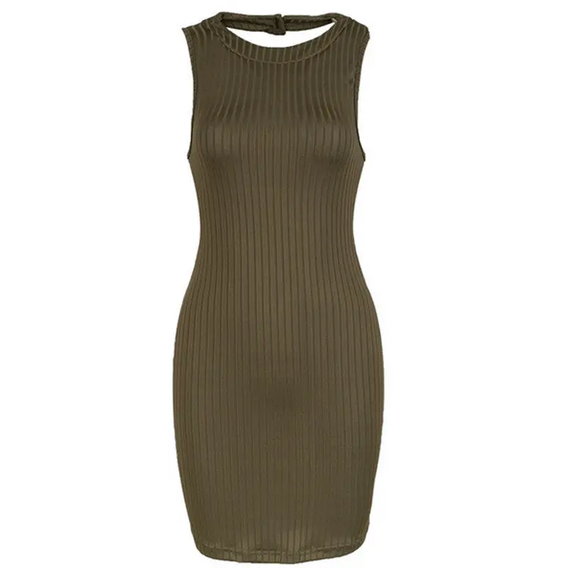 Womens Sexy Bodycon Dress Halter Back Cut Out Knitted Dress Slim Striped Mini Club Party Dress Sleeveless Robe 9