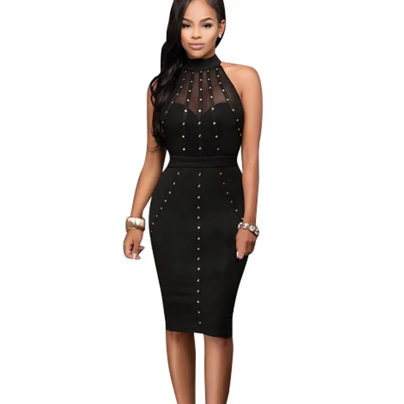 Womens Sexy Bodycon Dress Mesh Patchwork Back Open Party Dress Knee Length Sequined Off Shoulder Women Dress Bandage 1