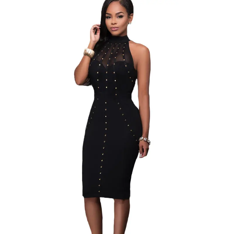 Womens Sexy Bodycon Dress Mesh Patchwork Back Open Party Dress Knee Length Sequined Off Shoulder Women Dress Bandage 4