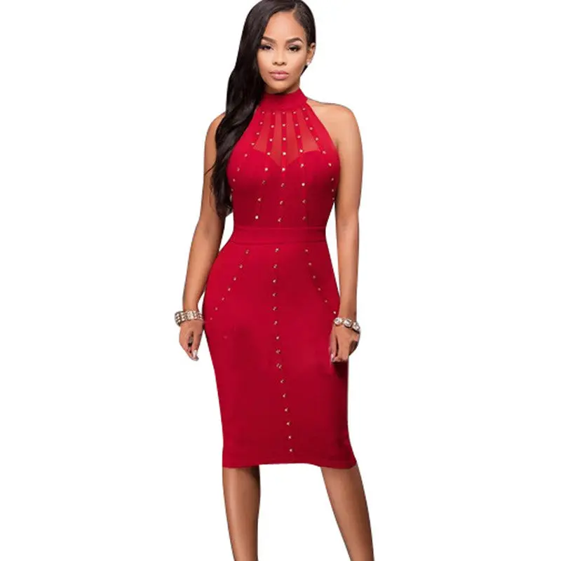 Womens Sexy Bodycon Dress Mesh Patchwork Back Open Party Dress Knee Length Sequined Off Shoulder Women Dress Bandage 5