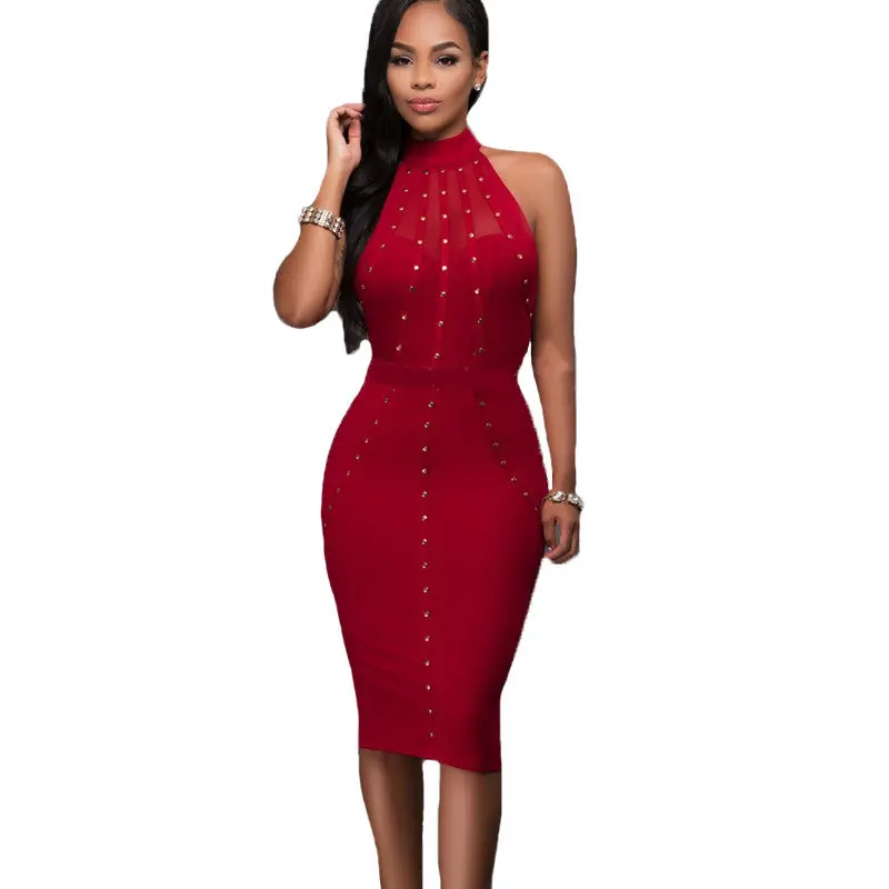 Womens Sexy Bodycon Dress Mesh Patchwork Back Open Party Dress Knee Length Sequined Off Shoulder Women Dress Bandage 7