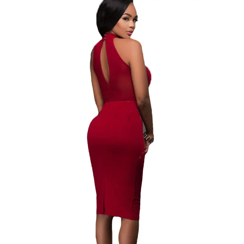 Womens Sexy Bodycon Dress Mesh Patchwork Back Open Party Dress Knee Length Sequined Off Shoulder Women Dress Bandage 8