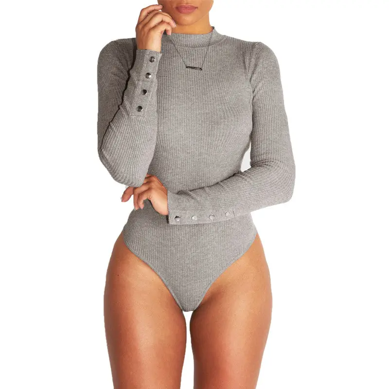 Women's Sexy Bodysuit Top Long Sleeve Knitted Bodysuit Women Slim Bodycon Jumpsuit Body Tops Women 3