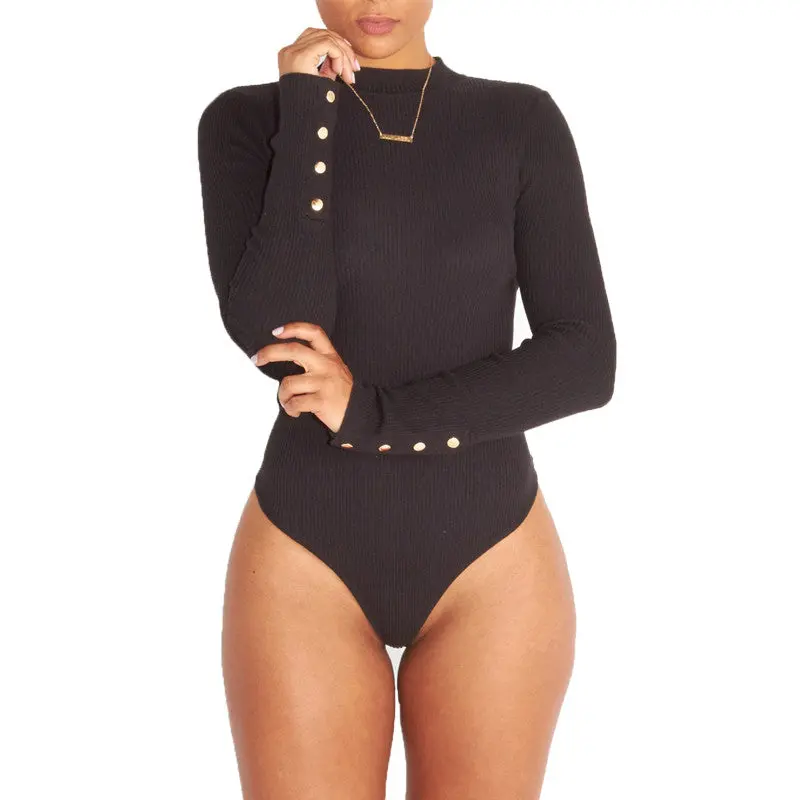 Women's Sexy Bodysuit Top Long Sleeve Knitted Bodysuit Women Slim Bodycon Jumpsuit Body Tops Women 4