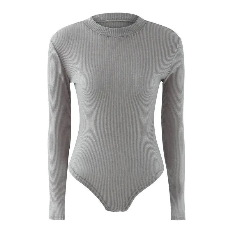 Women's Sexy Bodysuit Top Long Sleeve Knitted Bodysuit Women Slim Bodycon Jumpsuit Body Tops Women 6