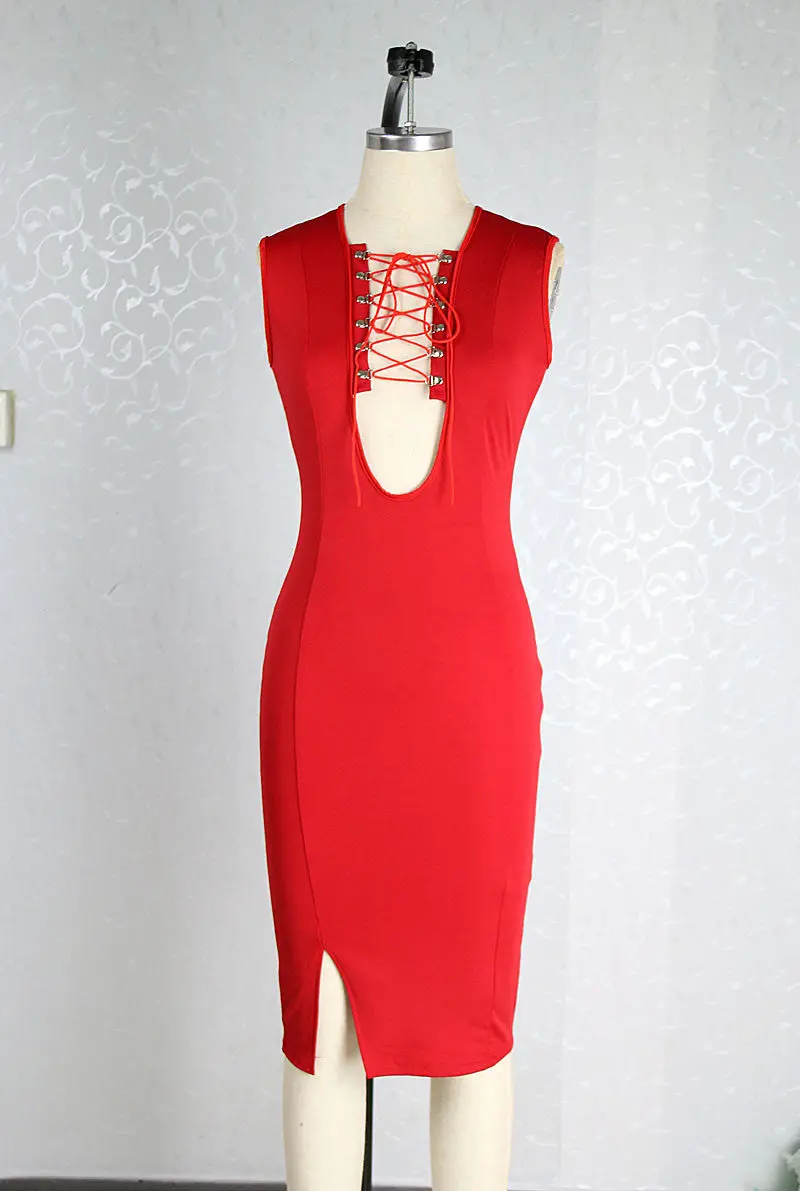 Womens Sexy Club Dress Deep V Bandage Night Club Party Dress Split Bodycon Dress Slim Wrap Dresses For Women 1