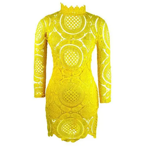 Women's Sexy Club Dress White Black Embroidery Floral Celebrity Bodycon Bandage Dress Long Sleeve Hollow Lace Dress 7