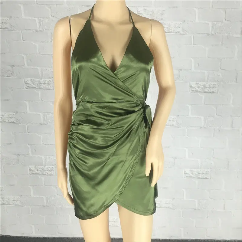 Womens Sexy Club Dresses Deep V Backless Halter Bodycon Dress Club Night Party Dress Mini Pink Green 1