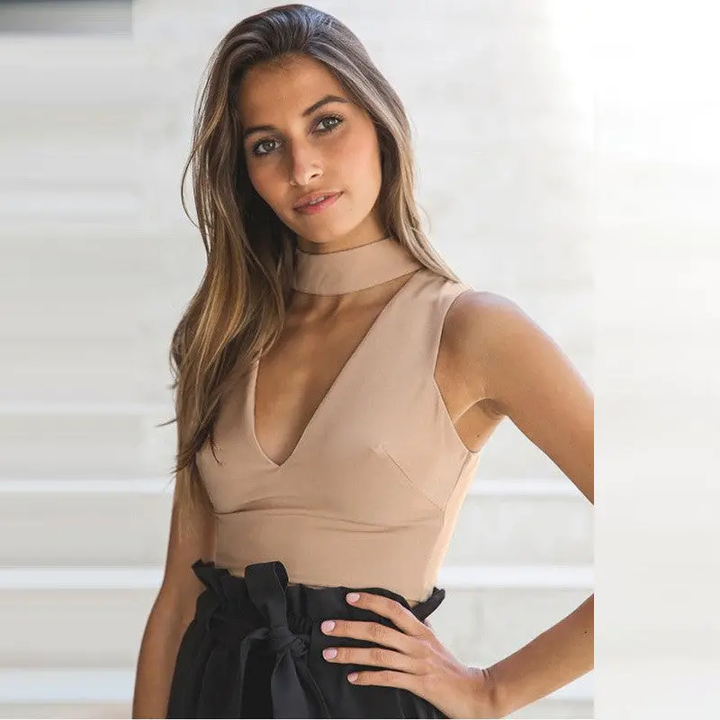 Womens Sexy Crop Top Back Zipper Halter Top V Neck Women Tops Short Cropped Tank Top Sleeveless Plus Size 5