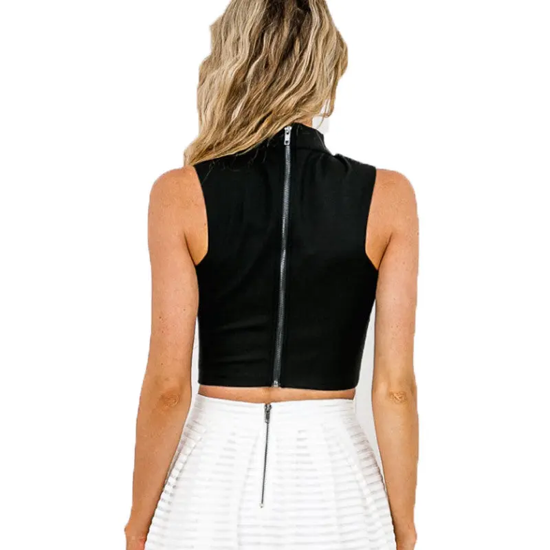 Womens Sexy Crop Top Back Zipper Halter Top V Neck Women Tops Short Cropped Tank Top Sleeveless Plus Size 8