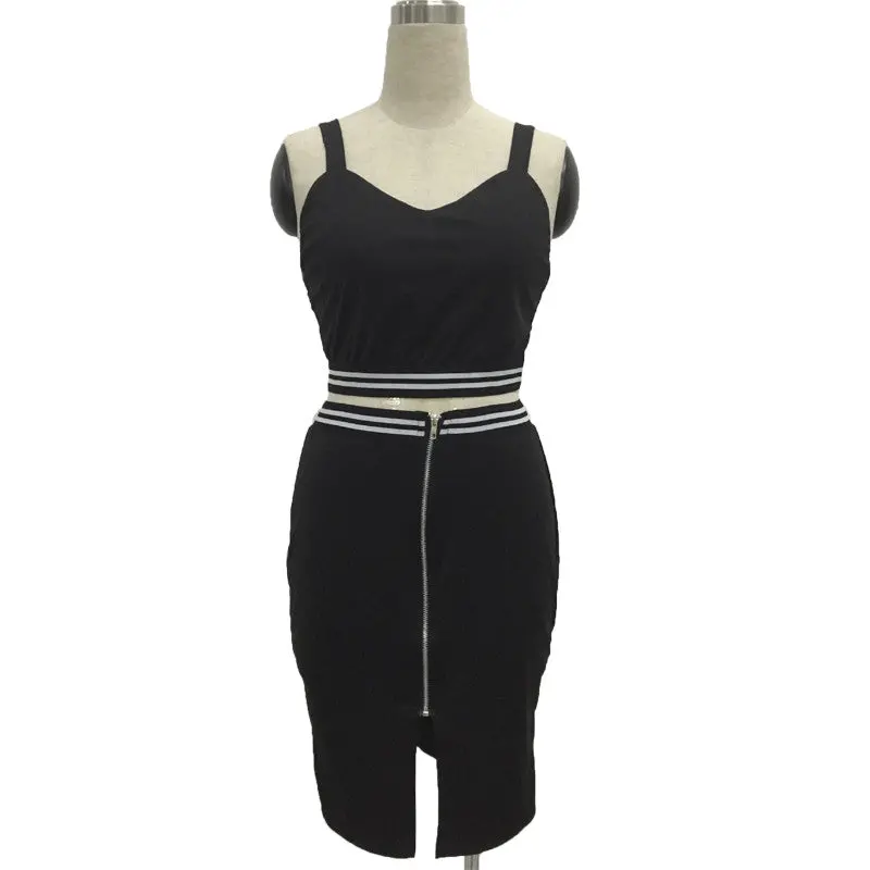 Womens Sexy Dress Two Piece Outfits Women Black Front Zipper Split Bodycon Dress 2 Piece Set Women Dresses 3