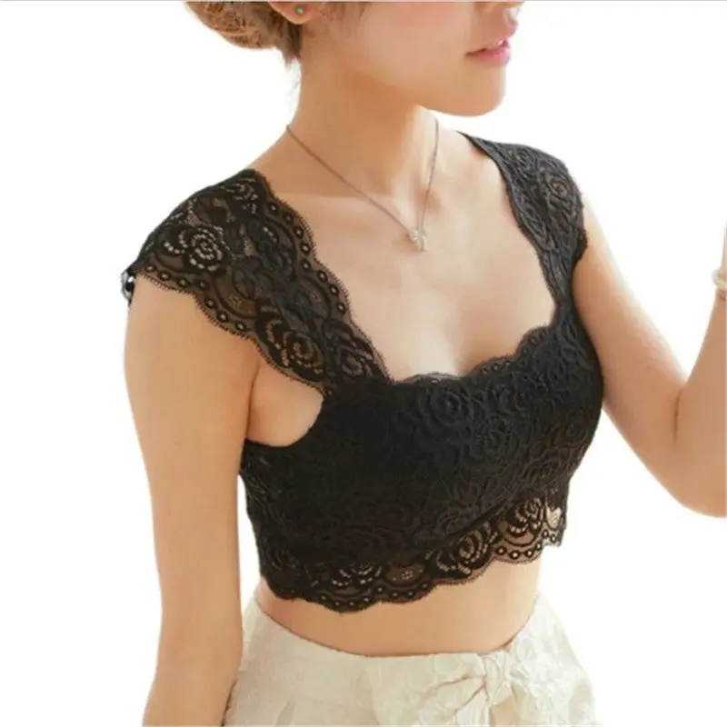 Womens Sexy Lace Bustier Crop Top Black White Crochet Top Hollow Out Short Tank Top Floral Womens Crop Top Bustier 1