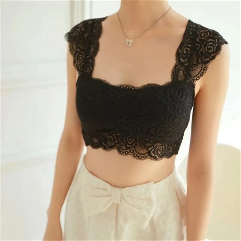Womens Sexy Lace Bustier Crop Top Black White Crochet Top Hollow Out Short Tank Top Floral Womens Crop Top Bustier 2