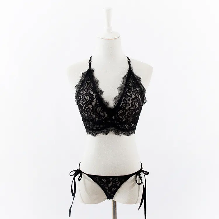 Womens Sexy Lingerie Black Lace Erotic Lingerie For Women 2 Piece Lingerie Set Strappy Bra + Sexy Thongs Lenceria Erotica 1