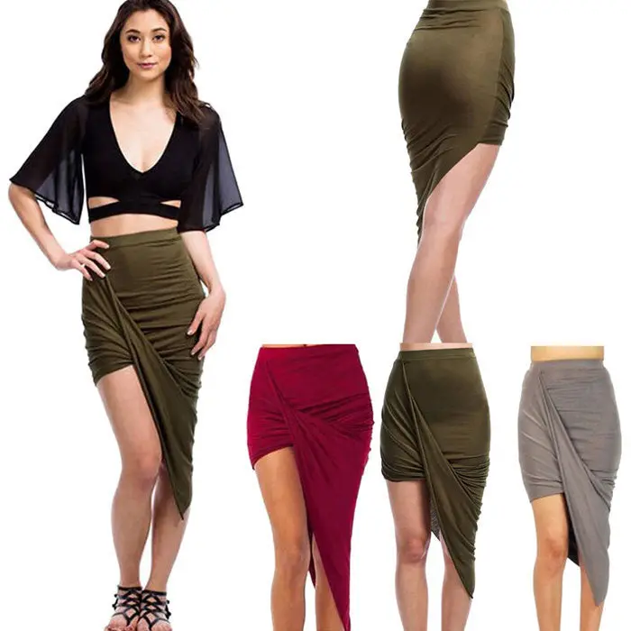 Women's Sexy Slim Asymmetric Skirt Irregular Hem Beach Bag Hip Skirt 1