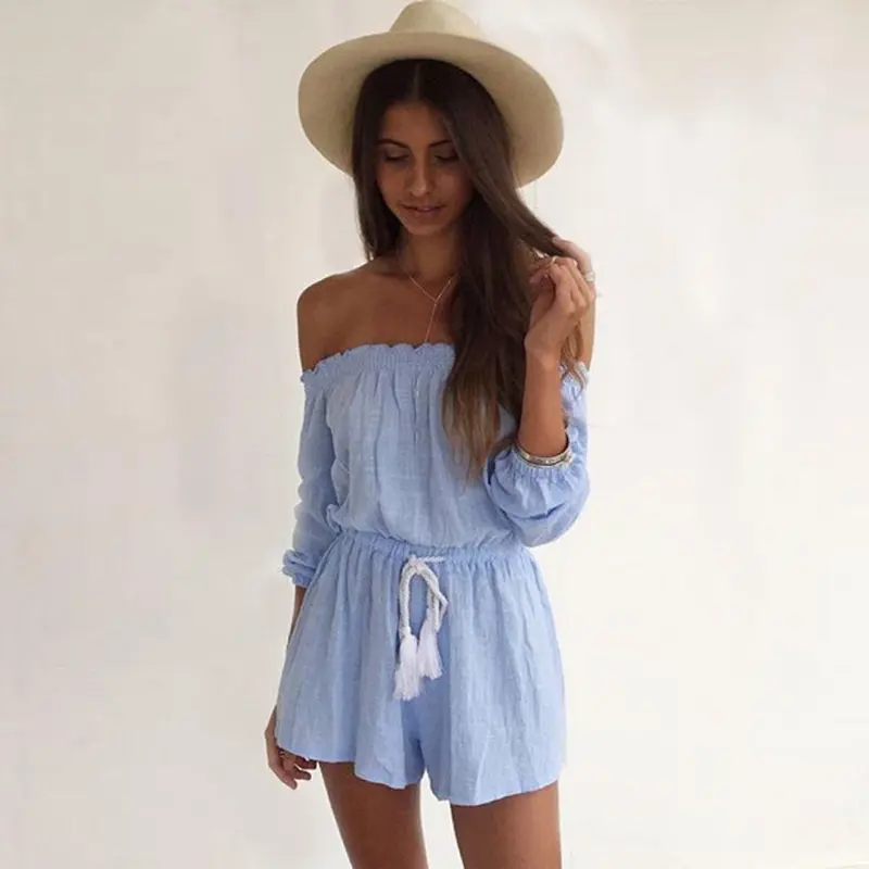 Womens Shorts Jumpsuits Party Playsuit Sexy Women Off Shoulder Clubwear Bodycon Rompers Ladies Combinaison 2