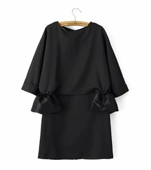 Women's Stitching Ruffles Fold Pleated Hem O- Neck 3/4 Sleeve Two-Piece Dress Short Mini Dresses Tops 1
