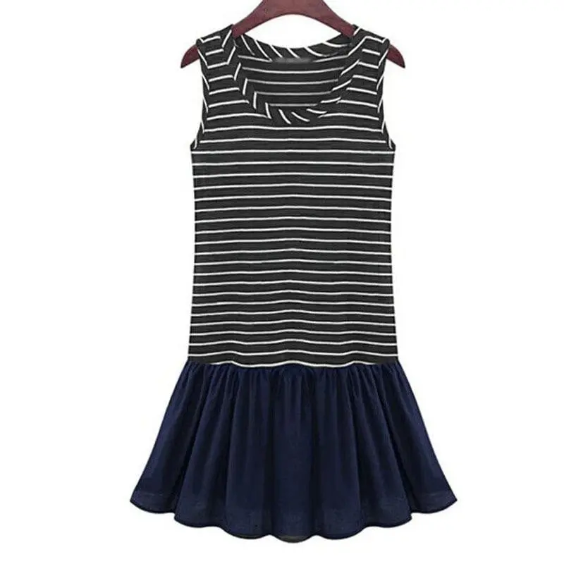 Women’s Striped Casual Sleeveless Dress – Relaxed O-Neck Fit in Plus Sizes (S–XXXL)