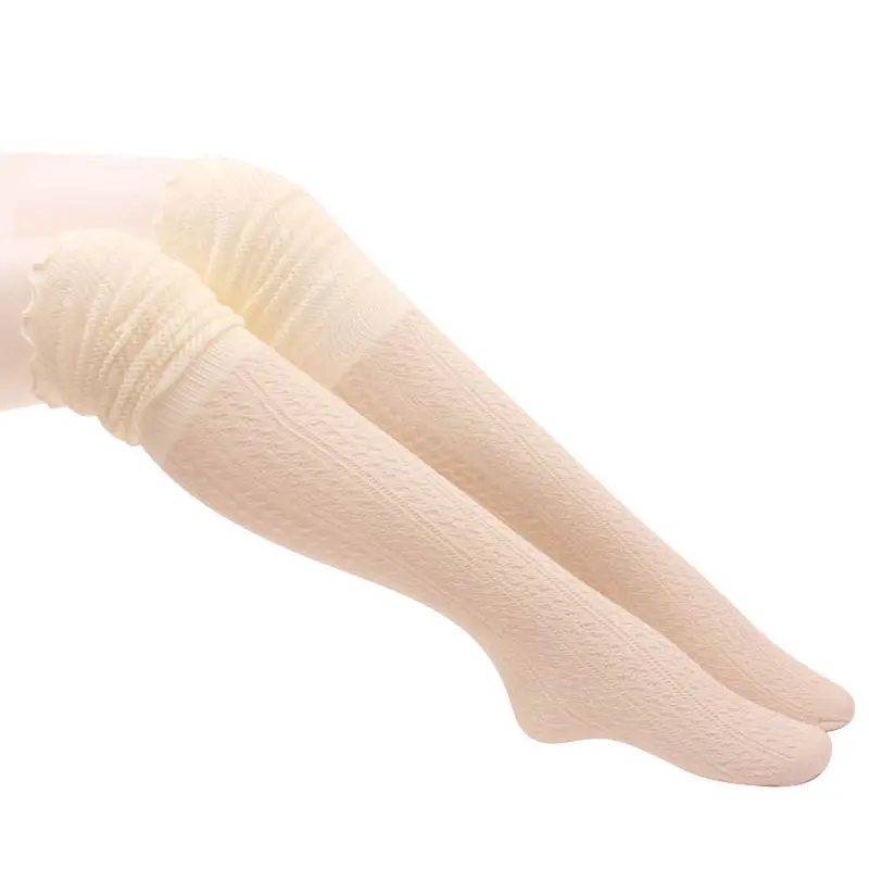 Womens Thigh High Socks Hollow Out Mesh Over Knee Socks Wood Ear Stockings Boots Calcetines Sale 1
