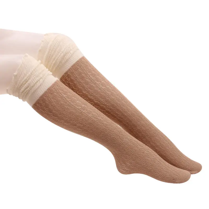 Womens Thigh High Socks Hollow Out Mesh Over Knee Socks Wood Ear Stockings Boots Calcetines Sale 3
