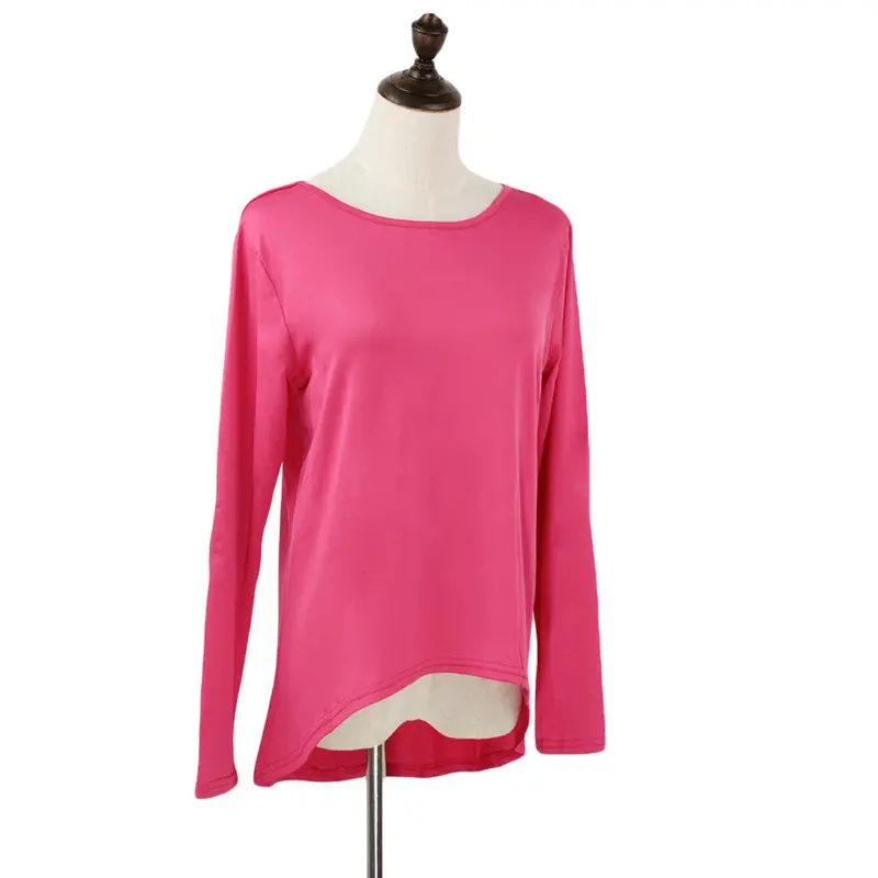 Womens Tops Fashion Ladies Solid T-Shirt Patchwork Elbow O Neck Long Sleeve Tees Asymmetric Hem Casual Top Roupa 7