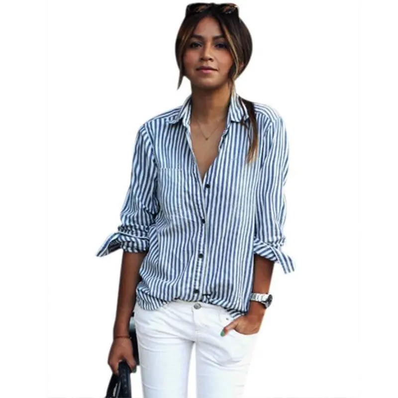 Women's Tops Women Striped Blouses Long Sleeve Loose Casual Blusa Casual Shirt Tops Lapel Tops Plus Size 1