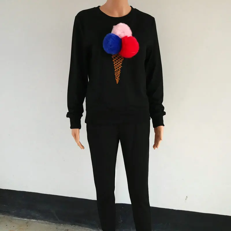 Women's Tracksuit Set Colorful Plush Ball Sweatshirt 2 Piece Set Women Long Sleeve Ice Cream Tracksuits For Women Xl 1