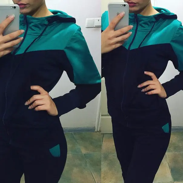 Women's Tracksuit Tops+Long Pants Sweatshirts Long Sleeve Hoodies Sweatshirt Suits Casual Patchwork 1