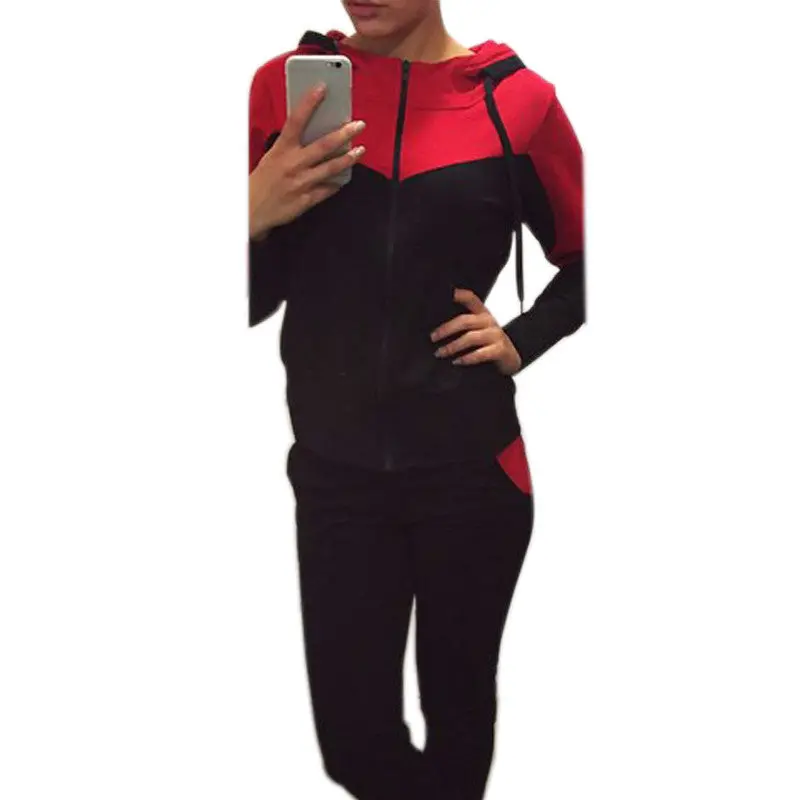 Women's Tracksuit Tops+Long Pants Sweatshirts Long Sleeve Hoodies Sweatshirt Suits Casual Patchwork 4