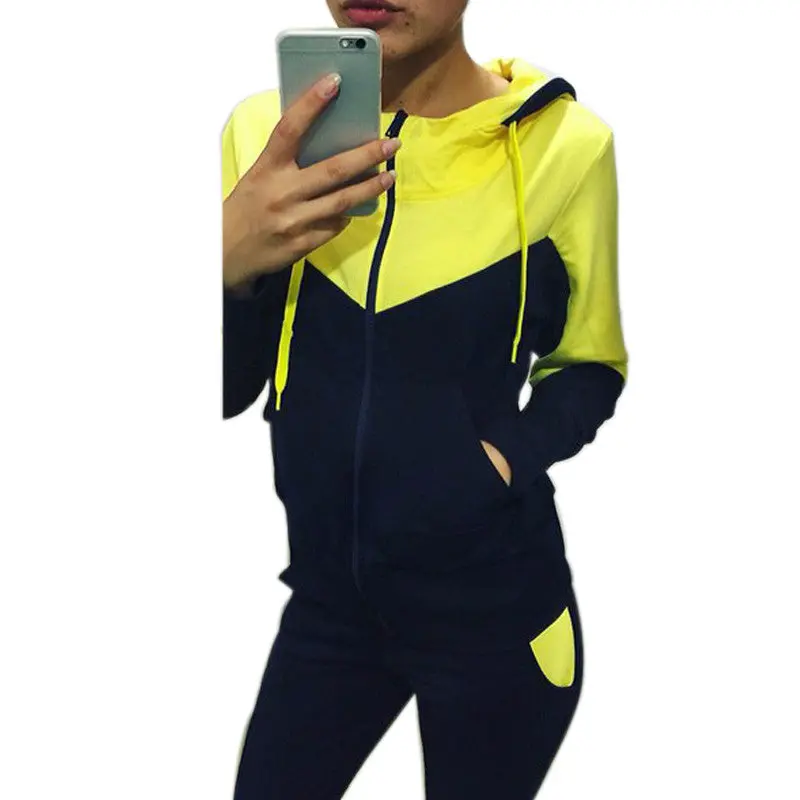 Women's Tracksuit Tops+Long Pants Sweatshirts Long Sleeve Hoodies Sweatshirt Suits Casual Patchwork 5