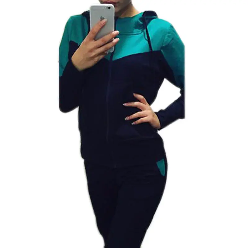 Women's Tracksuit Tops+Long Pants Sweatshirts Long Sleeve Hoodies Sweatshirt Suits Casual Patchwork 6