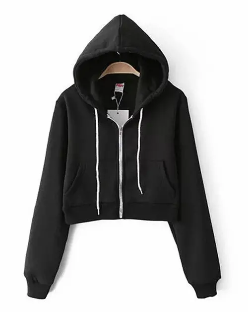 Women's Trendy Aa Drawstring Hat Long Sleeve Short Jumper Sweats Hooded Sweartshirt Hoodies Tops 1