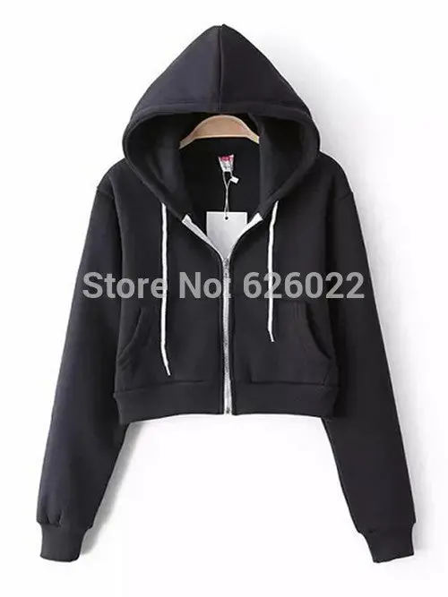 Women's Trendy Aa Drawstring Hat Long Sleeve Short Jumper Sweats Hooded Sweartshirt Hoodies Tops 6