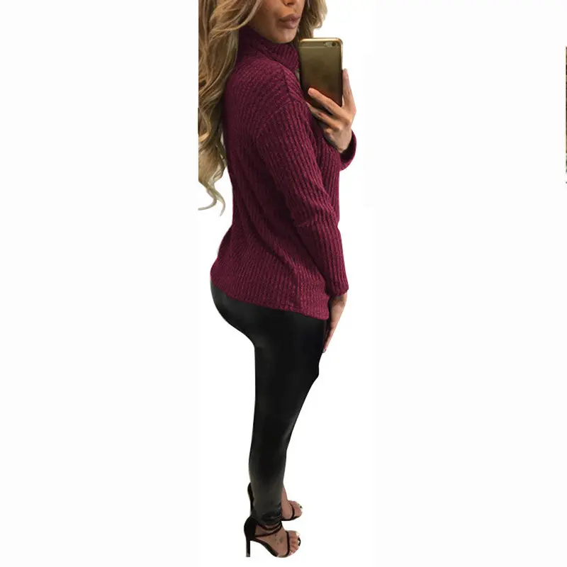 Women's Turtle Neck Front Lace Up Long Sleeved Blouse Plus Size Solid Casual Bandage Shirts Tops 6 Colors Lx115 11