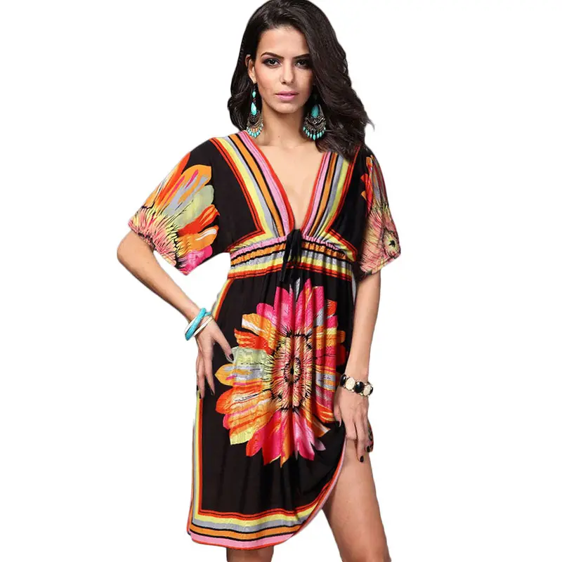 Womens Vintage Dress Vestidos V-Neck Vintage Retro Tunic Beach Dress Clothing Robe Plus Size Women Clothing Feida 1