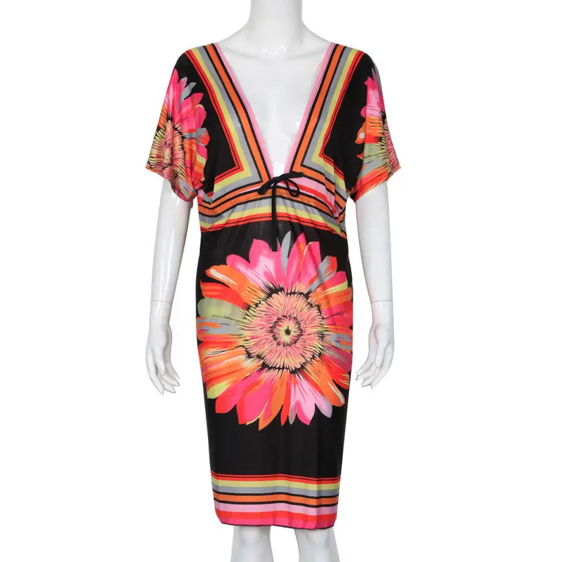 Womens Vintage Dress Vestidos V-Neck Vintage Retro Tunic Beach Dress Clothing Robe Plus Size Women Clothing Feida 2